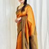 Radiant Orange Color Soft Lichi Silk Ordinary Design Pallu Saree