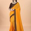 Resplendent Orange Color Vichitra Design Work lace Work Saree