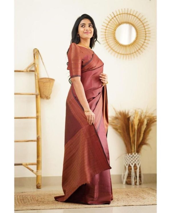 Slightly Brown Color Soft Lichi Silk Cloth Rich Pallu All Over Saree