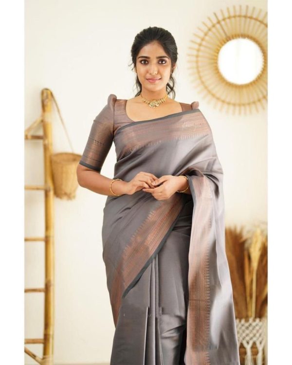 Slightly Grey Color Soft Lichi Silk Cloth Rich Pallu All Over Saree 1