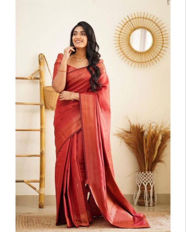 Slightly Red Color Soft Lichi Silk Cloth Rich Pallu All Over Saree