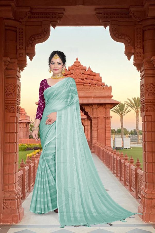Special Blue Georgette Chiffon Multiple Zari Pata Design Saree