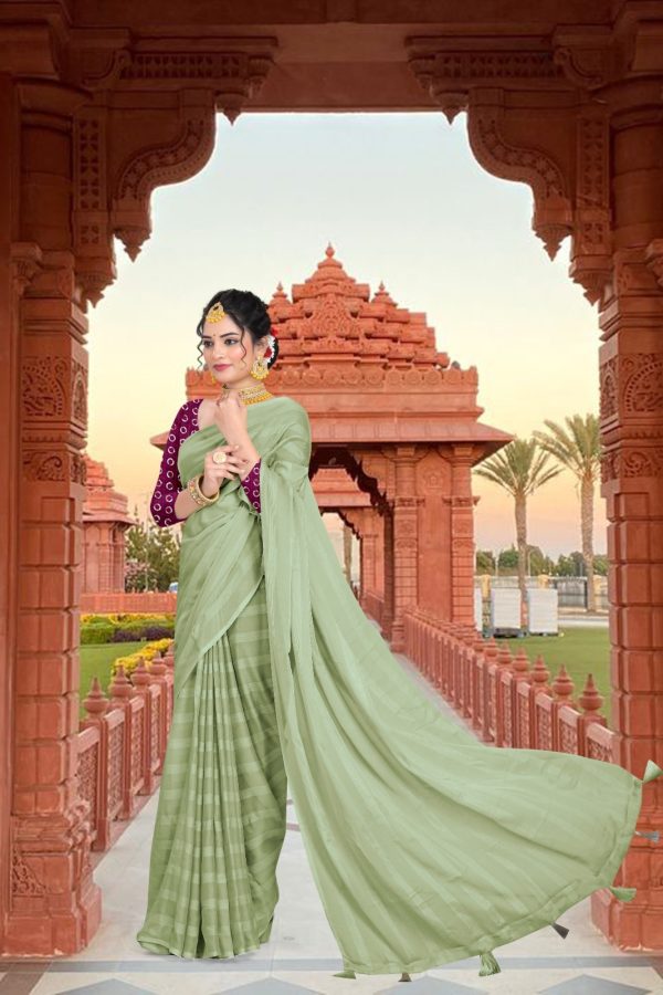Special Green Georgette Chiffon Multiple Zari Pata Design Saree