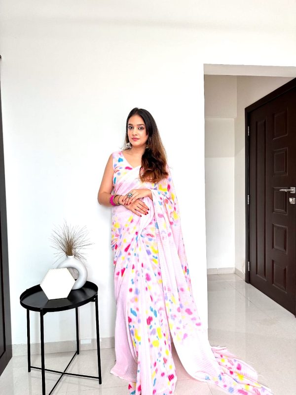 Special Light Pink Color faux Georgette Digital Printed Allover Saree