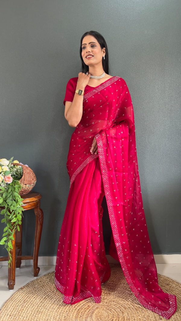 Special Red Color Pure Satara Heavy Siloski Dimond Work Saree