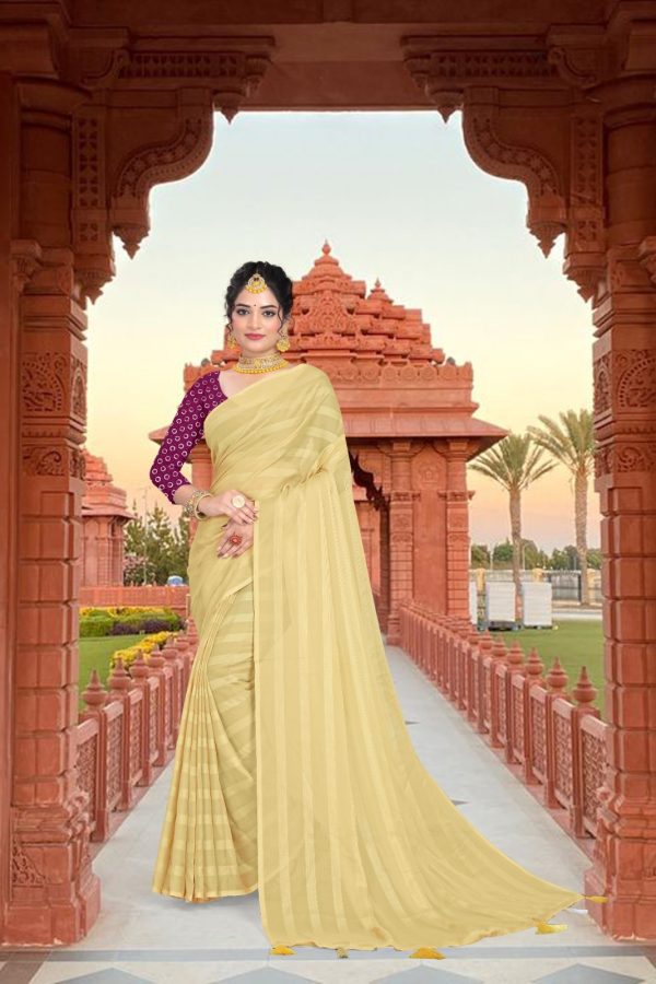 Special Yellow Georgette Chiffon Multiple Zari Pata Design Saree