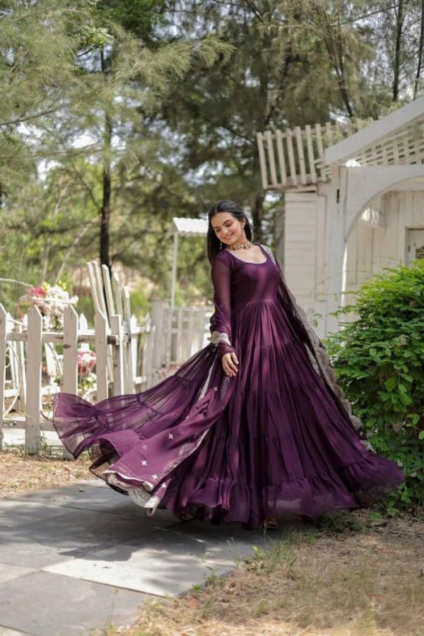 Stylish Purple Color Garget With Full Sleeves Fancy lace Gown