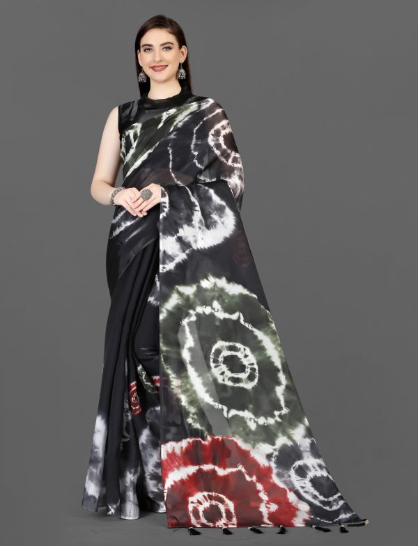 Sublime Black Color Zimmi Chu Digital Sibori Printed Work Saree