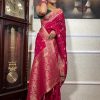 Sublime Pink Color Banarasi Soft Silk Extra Ordinary Design Saree