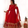 Sublime Red Color Faux Georgette Silk Embroidery Salwar Suit