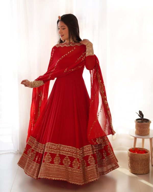 Sublime Red Color Faux Georgette Silk Embroidery Salwar Suit 1