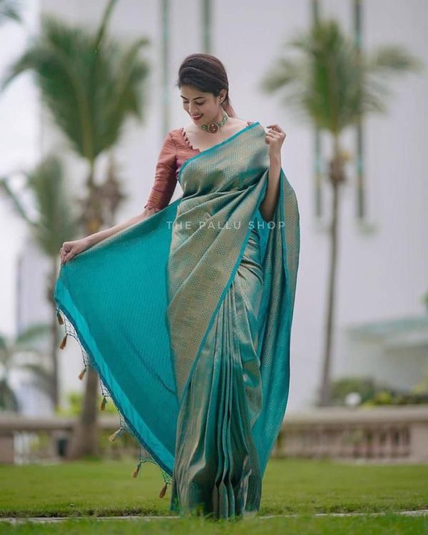 Superb Blue Color Soft Lichi Silk Cloth Rich Pallu All Over Saree