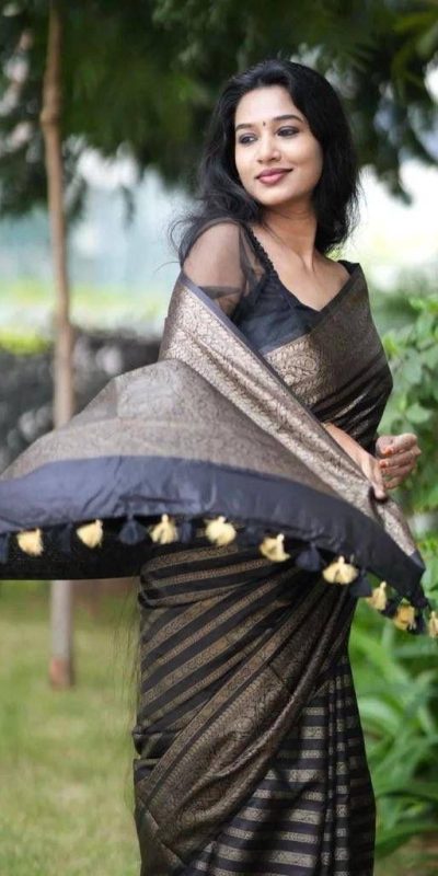 KP 4085 Black Color Soft Lichi Silk Jacquard On All Over Saree Casual, Party Wear, Wedding, Events Etc. Expected Delivery 4-6 Working Days @1399/- | Bollywood Sarees, Creative Sarees, Designer Sarees, Embroidered Sarees, Ethnic Saree, Modern Digital sarees, Party Wear Sarees, Sarees