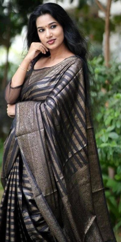 KP 4085 Black Color Soft Lichi Silk Jacquard On All Over Saree Casual, Party Wear, Wedding, Events Etc. Expected Delivery 4-6 Working Days @1399/- | Bollywood Sarees, Creative Sarees, Designer Sarees, Embroidered Sarees, Ethnic Saree, Modern Digital sarees, Party Wear Sarees, Sarees