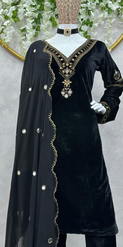 KD 1366 Blue Velvet Thread Work With Real Mirror Salwar Suit Work : Embroidery With Sequence Thread Work Party, Wedding, Festive @2049/- Only | Casual Suits, Creative suits, Designer Suits, Palazzo Suits, Party Wear Suits, Salwar suit, Straight Suits