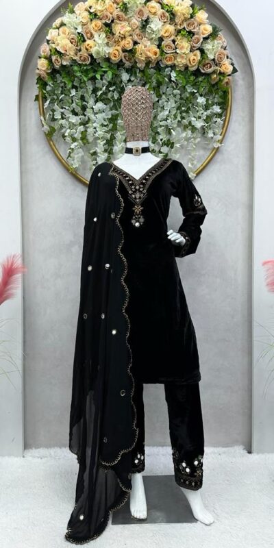 KD 1366 Blue Velvet Thread Work With Real Mirror Salwar Suit Work : Embroidery With Sequence Thread Work Party, Wedding, Festive @2049/- Only | Casual Suits, Creative suits, Designer Suits, Palazzo Suits, Party Wear Suits, Salwar suit, Straight Suits