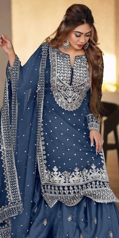 SSR 449 Blue Georgette Embroidery Sequence Salwar Suit Wedding, Party, Festive, Events Expected Delivery 4-6 Working Days @ 2049/- Only | Casual Suits, Creative suits, Designer Suits, Party Wear Suits, Salwar suit, Straight Suits