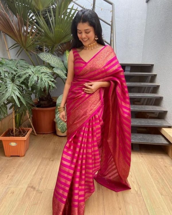 KP 4085 Pink Color Soft Lichi Silk Jacquard On All Over Saree Casual, Party Wear, Wedding, Events Etc. Expected Delivery 4-6 Working Days @1399/- | Bollywood Sarees, Creative Sarees, Designer Sarees, Embroidered Sarees, Ethnic Saree, Modern Digital sarees, Party Wear Sarees, Sarees