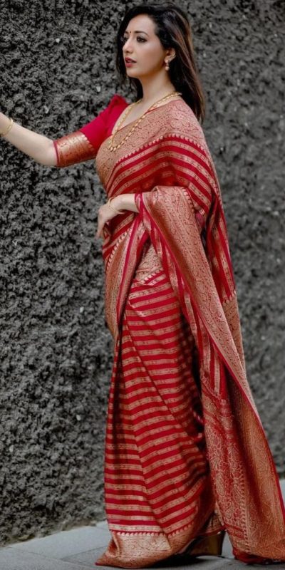 KP 4085 Red Color Soft Lichi Silk Jacquard On All Over Saree Casual, Party Wear, Wedding, Events Etc. Expected Delivery 4-6 Working Days @1399/- | Bollywood Sarees, Creative Sarees, Designer Sarees, Embroidered Sarees, Ethnic Saree, Modern Digital sarees, Party Wear Sarees, Sarees