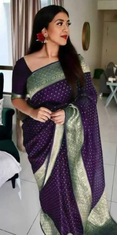 KP 4012 Violet Color Soft Lichi Silk Cloth Beautiful Rich Pallu Saree Casual, Party Wear, Wedding, Events Etc.   Expected Delivery 4-6 Working Days @ 1349 | Bollywood Sarees, Creative Sarees, Designer Sarees, Embroidered Sarees, Ethnic Saree, Modern Digital sarees, Party Wear Sarees, Sarees