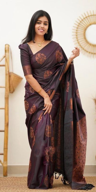 KP 4064 Wine Color Soft Lichi Silk Jacquard On All Over Saree Casual, Party Wear, Wedding, Events Etc. Expected Delivery 4-6 Working Days @1249/- | Bollywood Sarees, Creative Sarees, Designer Sarees, Embroidered Sarees, Ethnic Saree, Modern Digital sarees, Party Wear Sarees, Sarees