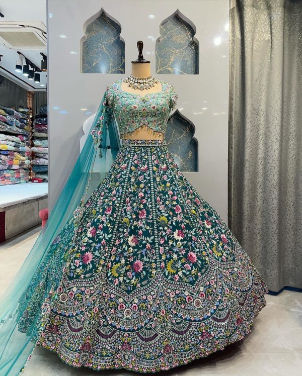 Aglow Blue Color Malai Silk Sequins Embroidered Lehenga Choli