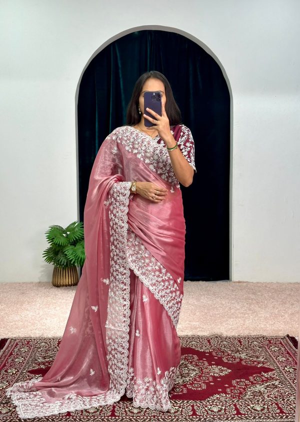 Aglow Pink Color Burberry With Blooming Embroidery Saree