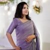 Aglow Purple Color Georgette Sequence Multi & Pearl Work Saree