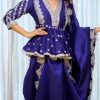 Aglow Royal Blue Color Japan Satin Embroidery Sequence Saree