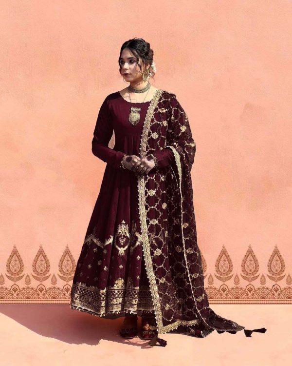 Alluring Maroon Color Georgette Embroidery Sequence Salwar Suit