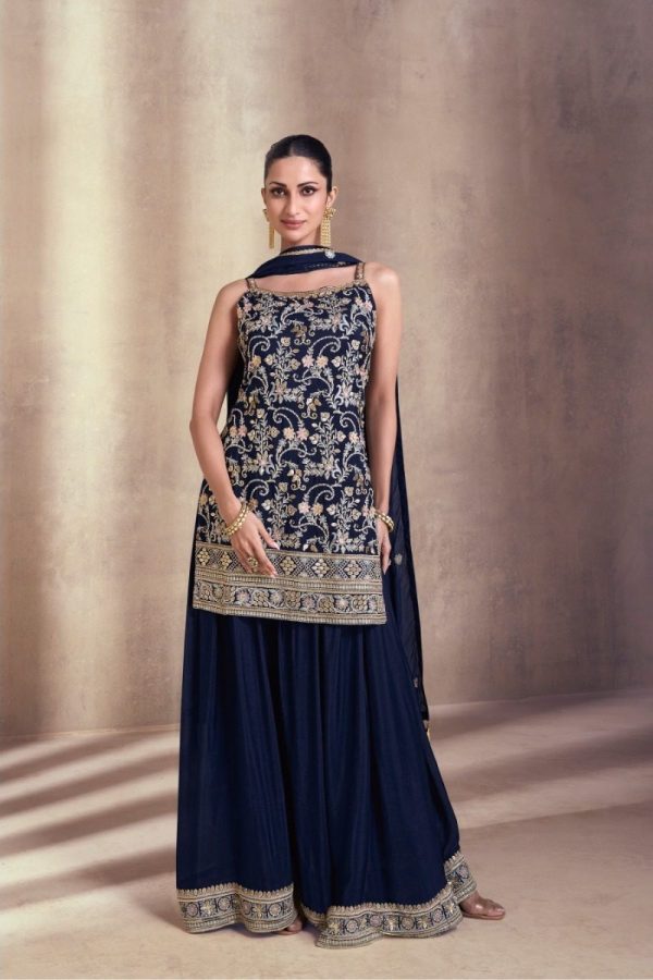 Artful Navy Blue Color Georgette Embroidery Work Salwar Suit