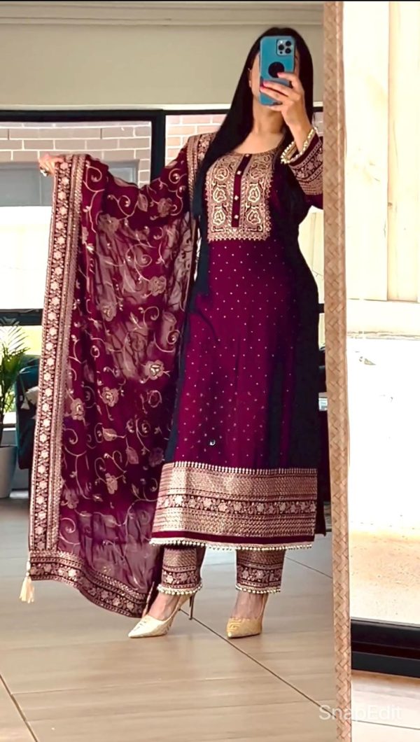 Artful Purple Color Chinon Silk Embroidery Sequence Salwar Suit