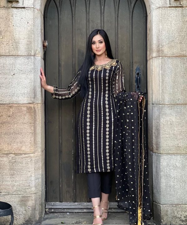 Classic Black Color Georgette Embroidery Sequence Salwar Suit 1
