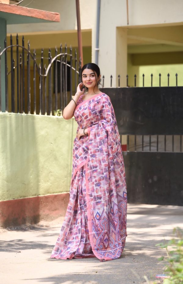 Classic Purple Color Linen Beautiful Digital Printed Work Saree
