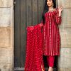 Classic Red Color Georgette Embroidery Sequence Salwar Suit