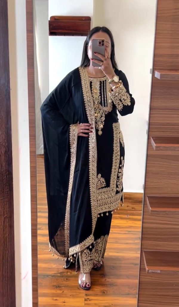 Cute Black Color Georgette Embroidery Sequence Salwar Suit