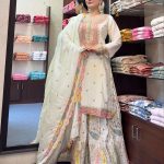 Cute White Color Chinnon Silk Embroidery Sequence Salwar Suit