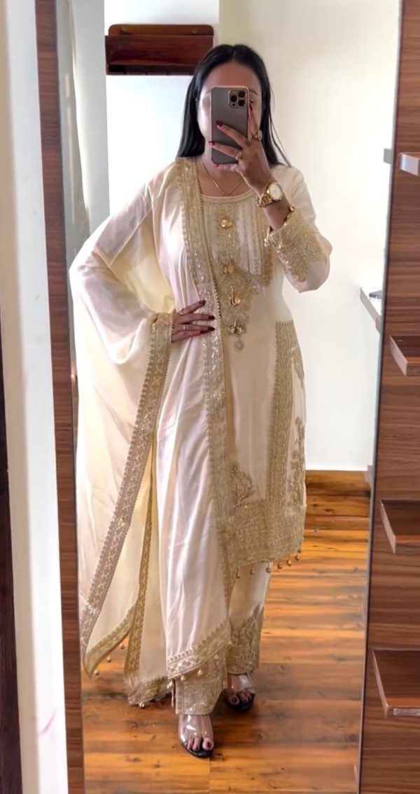 Cute White Color Georgette Embroidery Sequence Salwar Suit