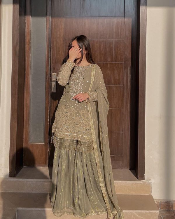 Dazzling Tan Color Georgette Sequence Embroidery Salwar Suit
