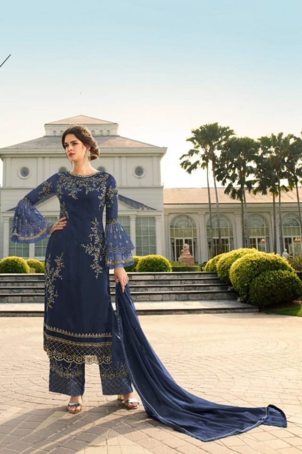 Elegant Blue Color Georgette Embroidered Sequence Salwar Suit