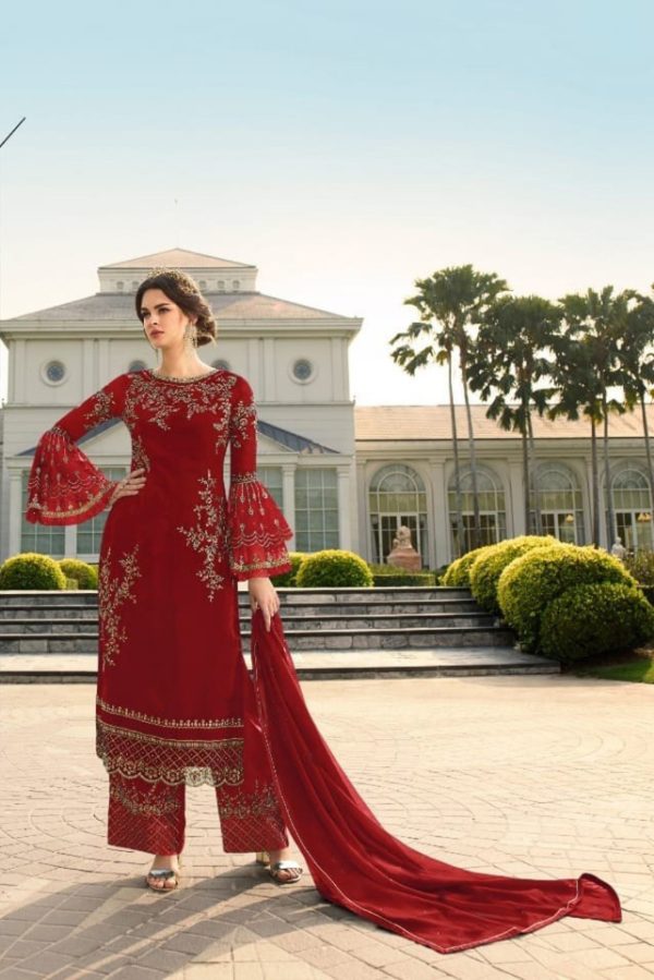 Elegant Red Color Georgette Embroidered Sequence Salwar Suit