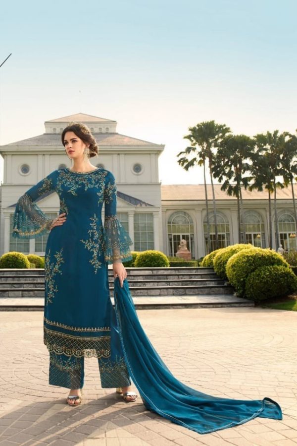 Elegant Royal Blue Color Georgette Embroidered Salwar Suit