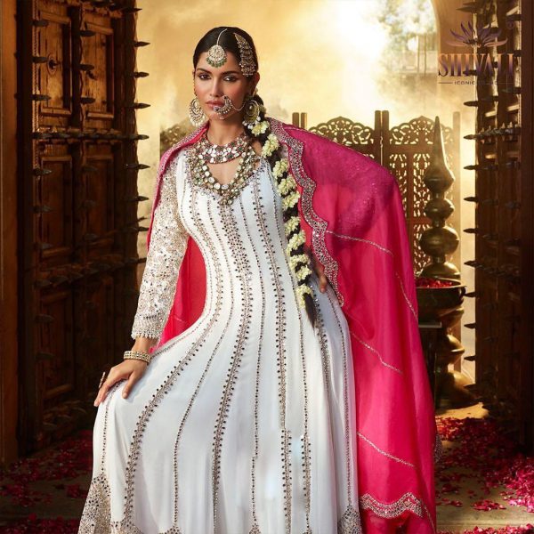 Elegant White Color Chinon Silk Embroidery Sequence Salwar Suit 2