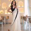 Exemplary White Color Heavy Japan Satin Less Border Saree