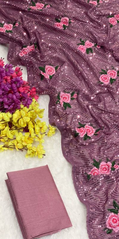 Fancy Pink Color Georgette Sequence Multi Thread Work Saree