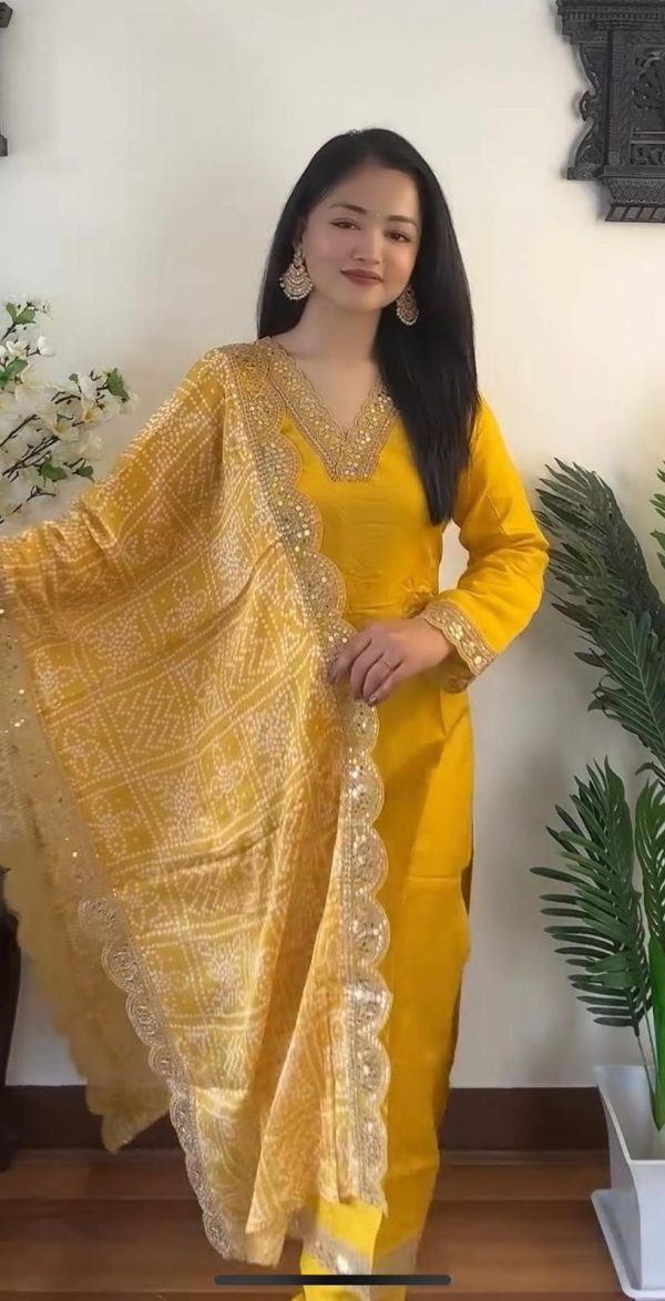 Fancy Yellow Color Georgette Embroidery Full Sleeves Salwar Suit