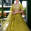 Fine Green Color Chinnon Silk Embroidery Sequins Lehenga Choli