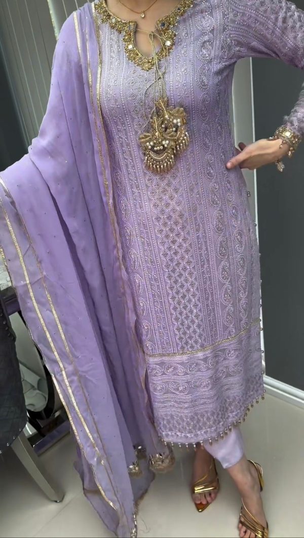 Fine Violet Color Chinon Silk Embroidery Sequence Salwar Suit 1 1