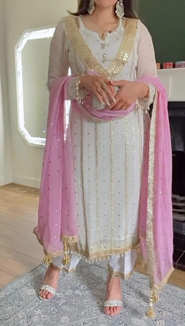 Fine Pink Color Georgette Embroidery Sequence Salwar Suit