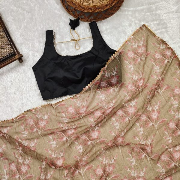 Glamorous Grey Color Heavy Fox Georgette Digital Printed Saree